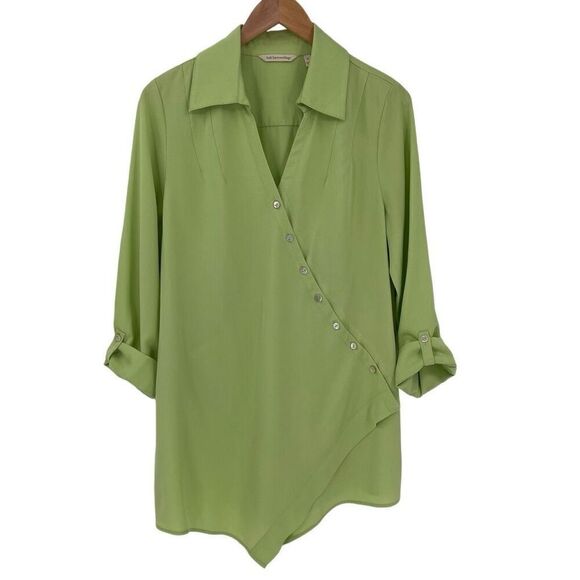 Soft Surroundings Washed Tencel Wrap Button Up Asymmetric Tunic Top Green Medium - Picture 1 of 5